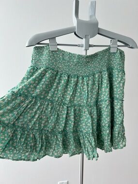 Vintage American Eagle Outfitters Mint Green Floral Smocked Waist Skirt